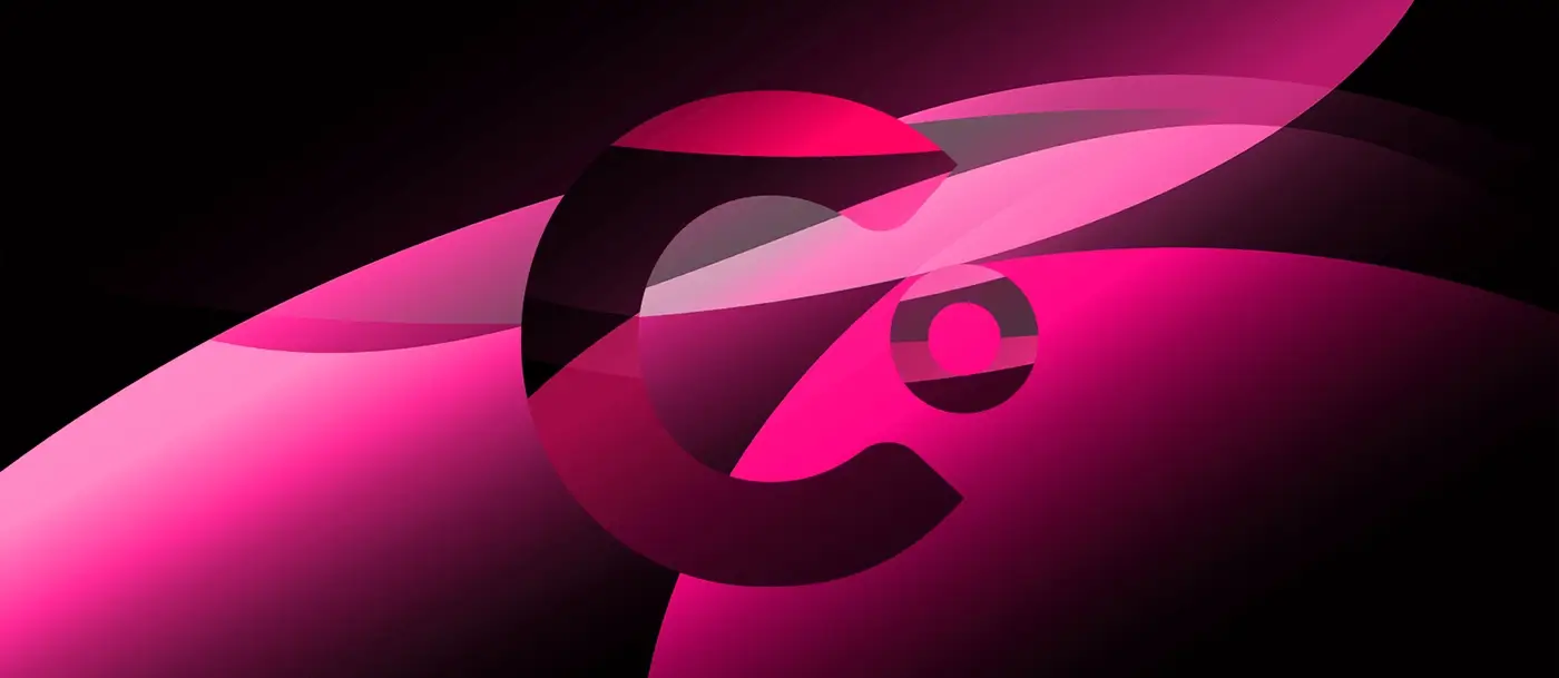 White Clear Digital C logo on an abstract background representing B2B website trends and digital evolution